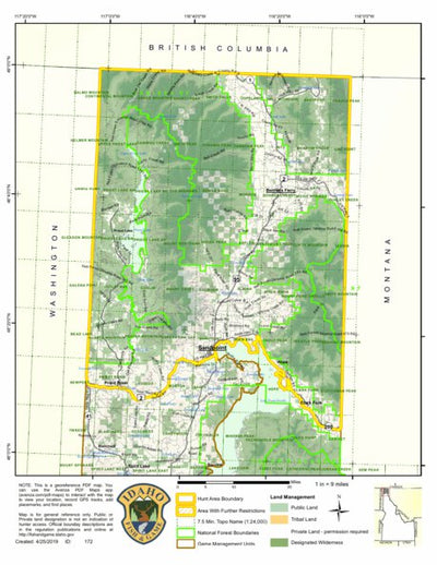 Idaho Department of Fish & Game General Season Hunt Areas - Lion - Unit 1 digital map