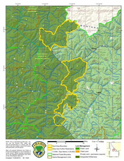 Idaho Department of Fish & Game General Season Hunt Areas - Lion - Units 21 and 28 Inside Designated Wilderness digital map