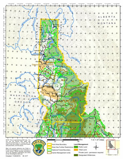 Idaho Department of Fish & Game General Season Hunt Areas - Pheasant - Management Area 1 digital map