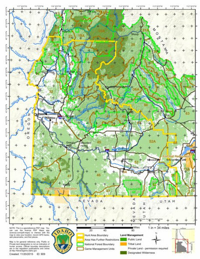 Idaho Department of Fish & Game General Season Hunt Areas - Pheasant - Management Area 3 digital map
