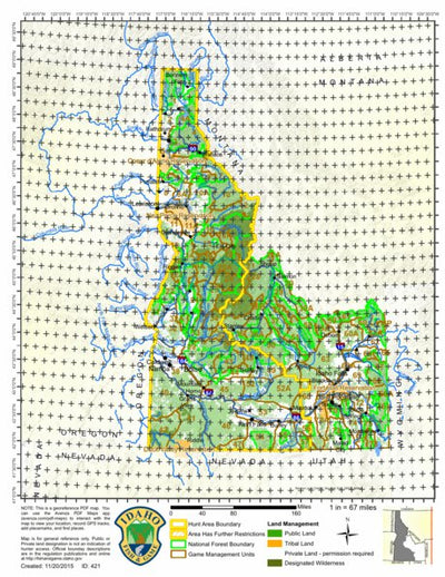 Idaho Department of Fish & Game General Season Hunt Areas - Quail - Management Area 1 digital map