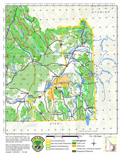 Idaho Department of Fish & Game General Season Hunt Areas - Sharp-Tail - Management Area 1 digital map