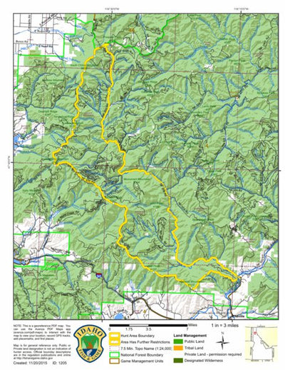 Idaho Department of Fish & Game General Season Hunt Areas - Wolf - Portion of Unit 3 digital map