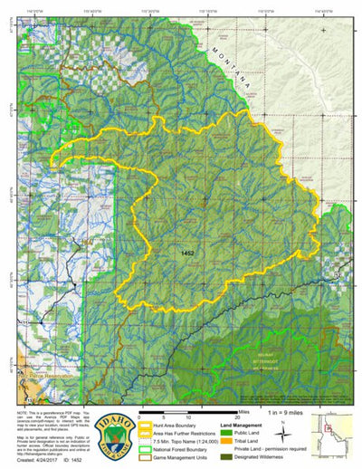 Idaho Department of Fish & Game General Season Hunt Areas - Wolf - Unit 10 private lands only digital map