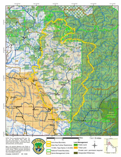 Idaho Department of Fish & Game General Season Hunt Areas - Wolf - Unit 10A private lands only digital map