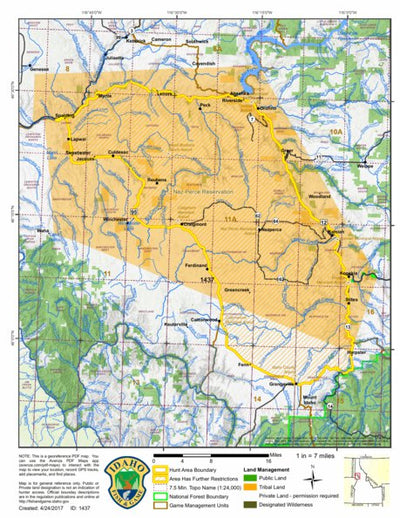 Idaho Department of Fish & Game General Season Hunt Areas - Wolf - Unit 11A private lands only digital map