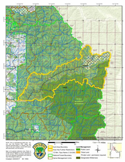 Idaho Department of Fish & Game General Season Hunt Areas - Wolf - Unit 12 private lands only digital map
