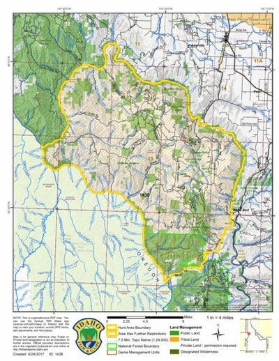 Idaho Department of Fish & Game General Season Hunt Areas - Wolf - Unit 13 private lands only digital map