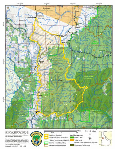 Idaho Department of Fish & Game General Season Hunt Areas - Wolf - Unit 14 private lands only digital map