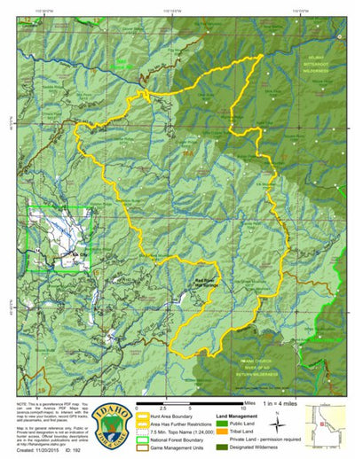 Idaho Department of Fish & Game General Season Hunt Areas - Wolf - Unit 16A digital map