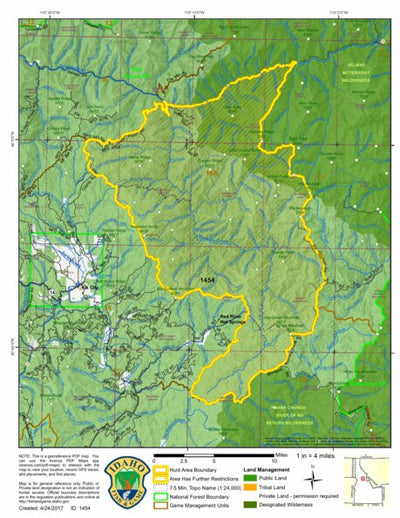 Idaho Department of Fish & Game General Season Hunt Areas - Wolf - Unit 16A private lands only digital map