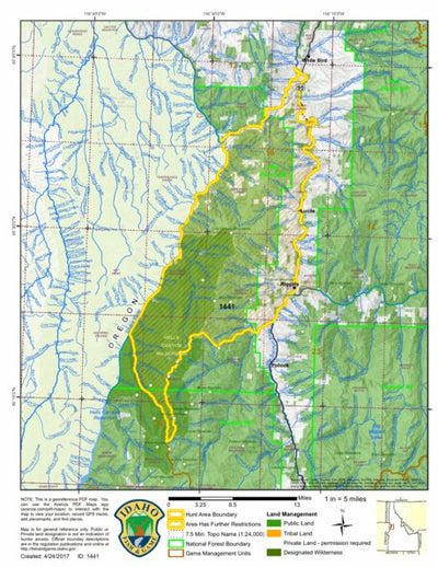 Idaho Department of Fish & Game General Season Hunt Areas - Wolf - Unit 18 private lands only digital map