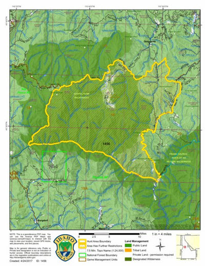 Idaho Department of Fish & Game General Season Hunt Areas - Wolf - Unit 19 private lands only digital map