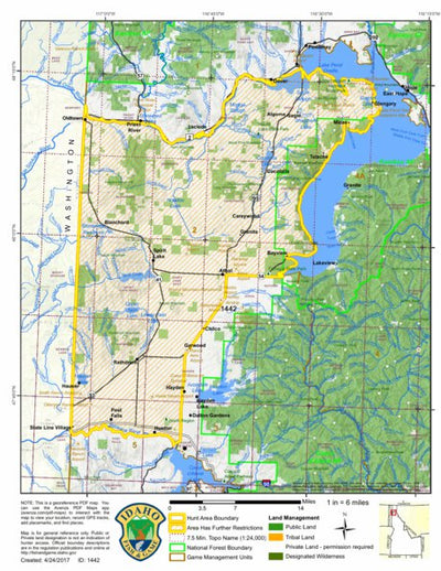 Idaho Department of Fish & Game General Season Hunt Areas - Wolf - Unit 2 private lands only digital map
