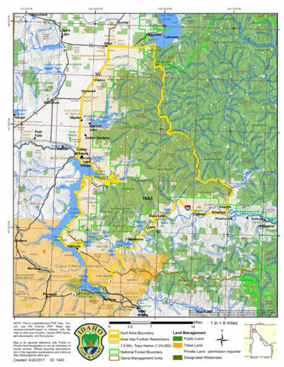 Idaho Department of Fish & Game General Season Hunt Areas - Wolf - Unit 3 private lands only digital map