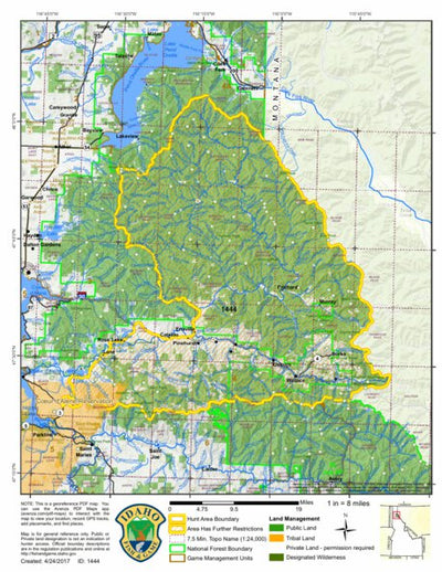 Idaho Department of Fish & Game General Season Hunt Areas - Wolf - Unit 4 private lands only digital map
