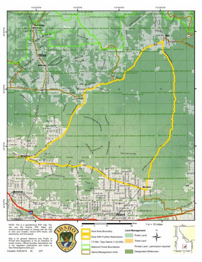 Idaho Department of Fish & Game General Season Hunt Areas - Wolf - Unit 52A digital map