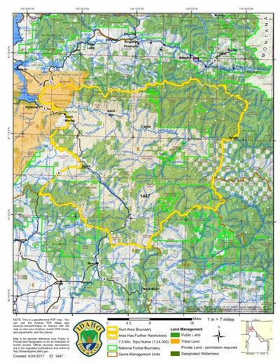 Idaho Department of Fish & Game General Season Hunt Areas - Wolf - Unit 6 private lands only digital map