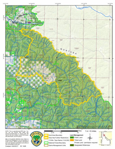 Idaho Department of Fish & Game General Season Hunt Areas - Wolf - Unit 7 private lands only digital map