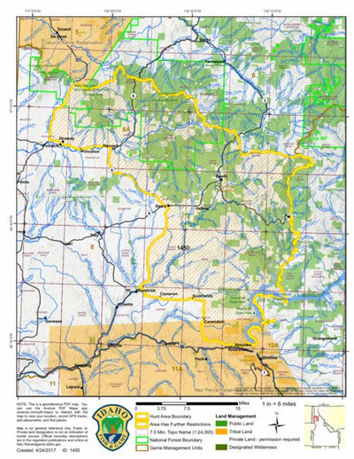 Idaho Department of Fish & Game General Season Hunt Areas - Wolf - Unit 8A private lands only digital map