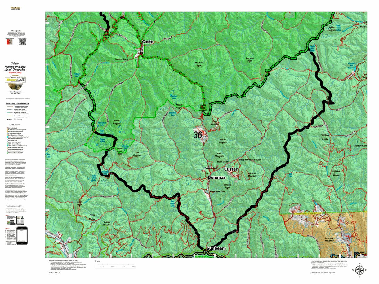 Idaho Controlled Bighorn Sheep Unit 36 Unit Map by Idaho HuntData LLC ...