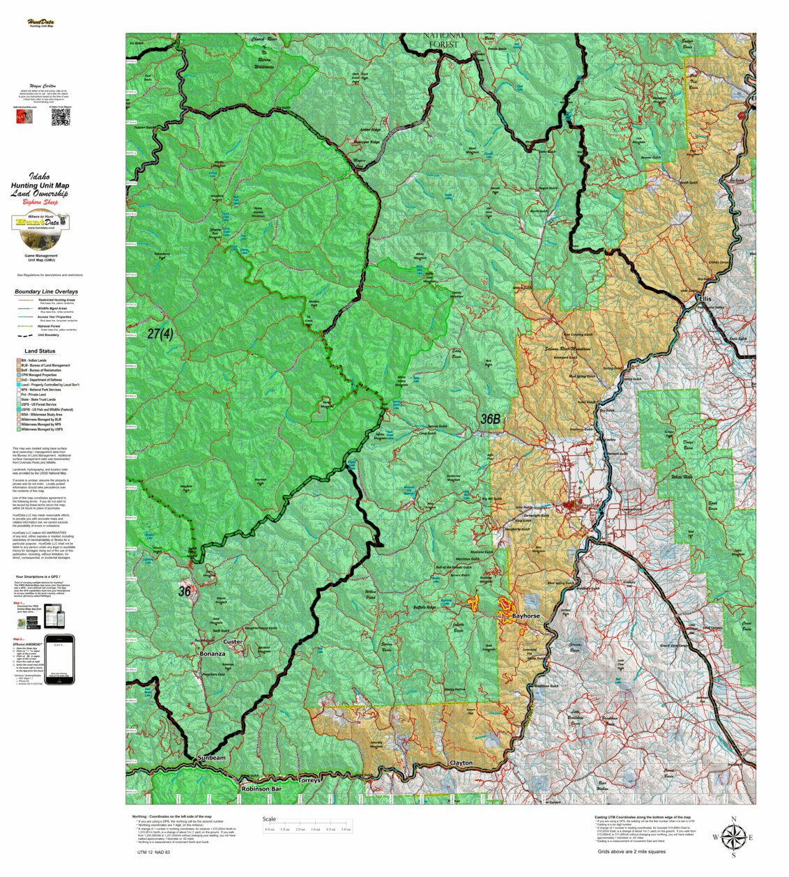 Idaho Controlled Bighorn Sheep Unit 36B Unit Map by Idaho HuntData LLC ...