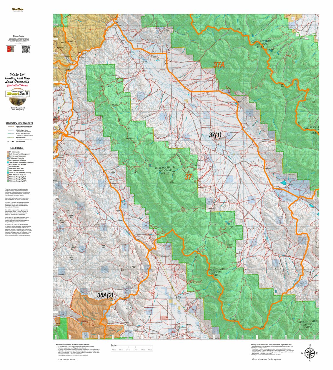Idaho Controlled Elk Unit 37 Land Ownership Map by Idaho HuntData LLC ...