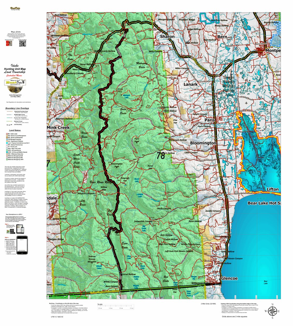 Idaho Controlled Moose Unit 78 Land Ownership Map by Idaho HuntData LLC ...