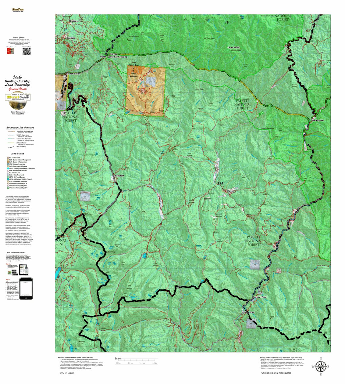 Idaho General Unit 19A Land Ownership Map map by Idaho HuntData LLC