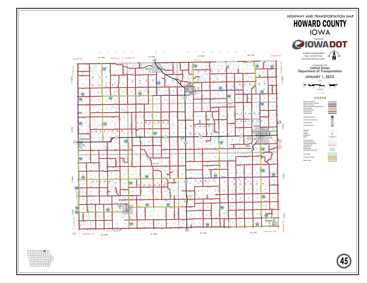 Howard County, Iowa Map by Iowa Department of Transportation | Avenza Maps