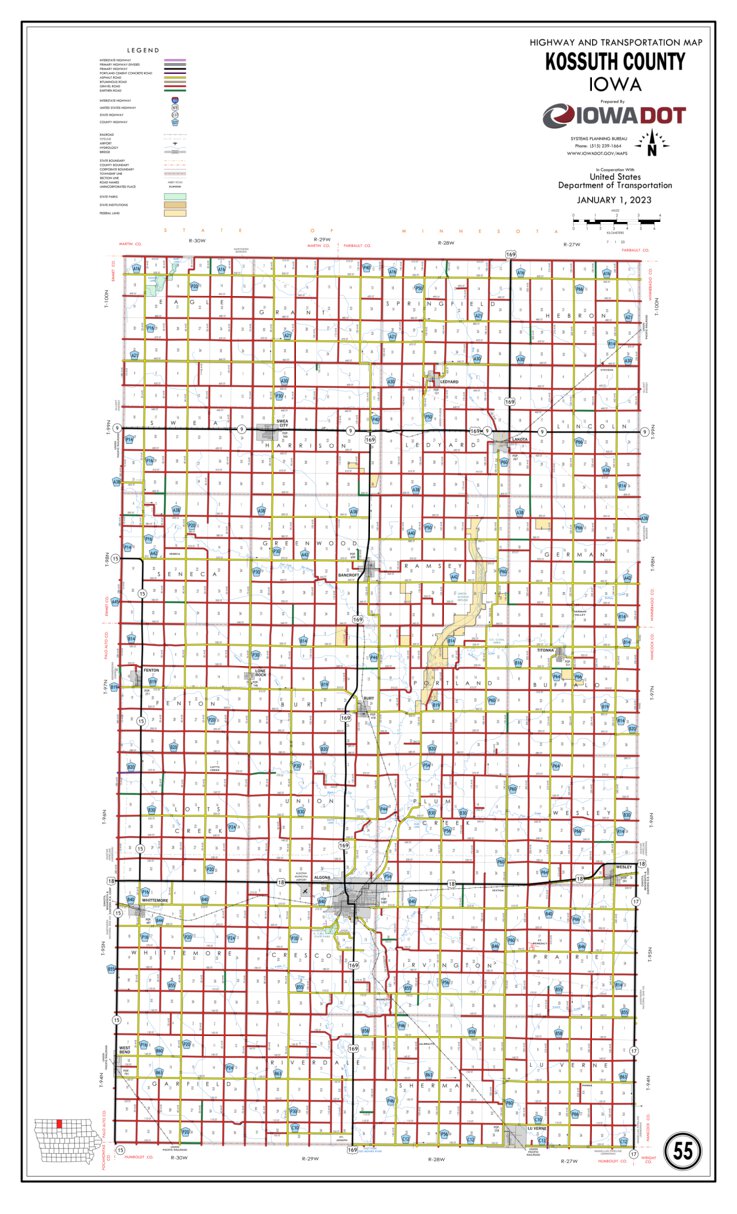 Kossuth County, Iowa Map by Iowa Department of Transportation | Avenza Maps