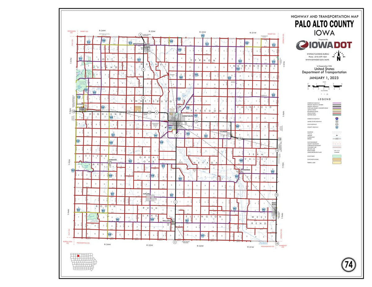 Palo Alto County, Iowa Map by Iowa Department of Transportation ...