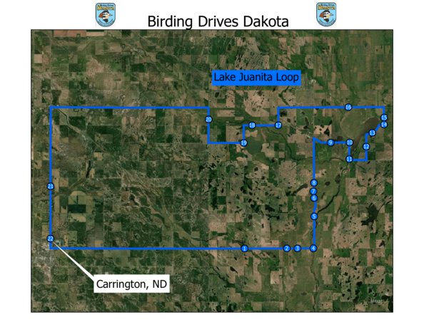 Birding Drives Dakota Lake Juanita Loop Map by Jamestown Tourism ...