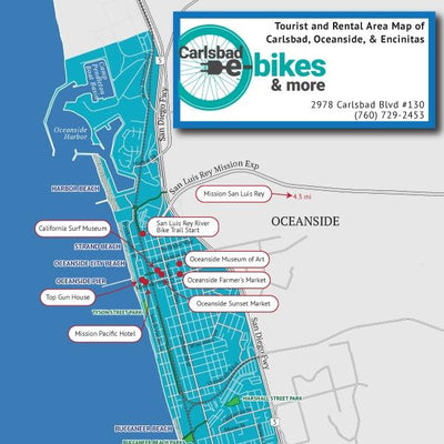 Julie Witmer Custom Map Design Carlsbad E-Bikes & More - Tourist and Rental Area Map digital map