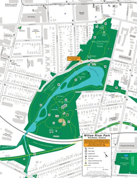 Willow River (Victoria) Park, Kitchener, Ontario Map by Julie Witmer ...