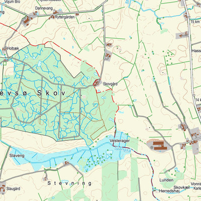 Kortforsyningen Rødding (1:25,000 scale) digital map