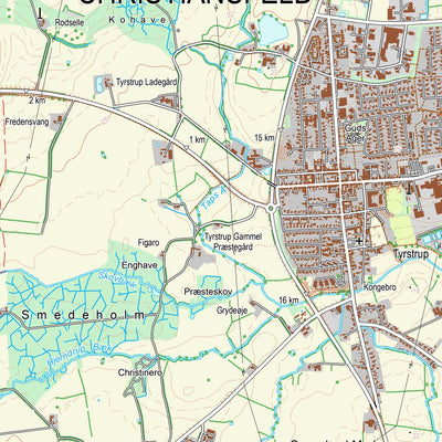 Kortforsyningen Rødding (1:25,000 scale) digital map