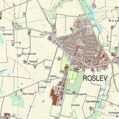 Kortforsyningen Roslev (1:25,000 scale) digital map