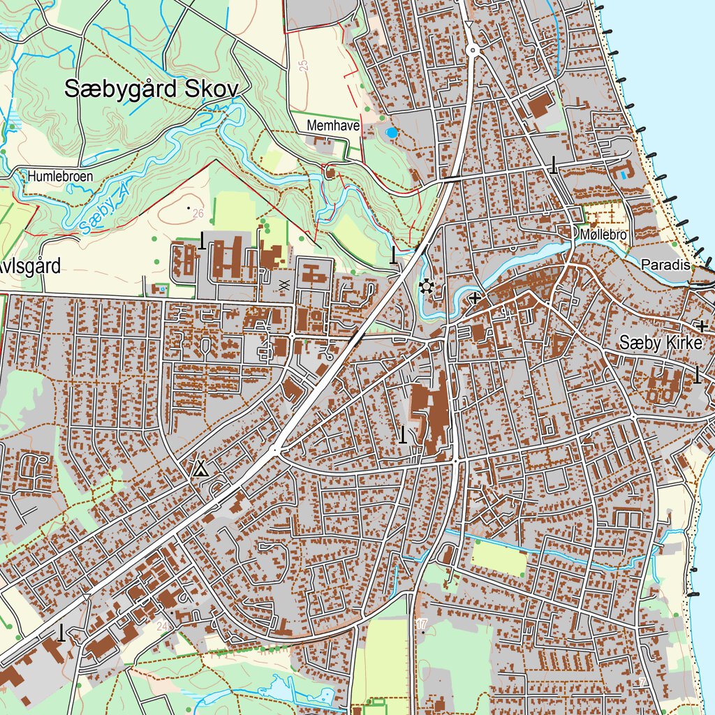 Map Sybo Sæby (1:25,000 scale) Map by Kortforsyningen | Avenza Maps