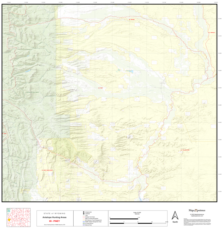 2025 Wyoming Hunt Map – Antelope Area 89 (Piney) by Map the Xperience ...