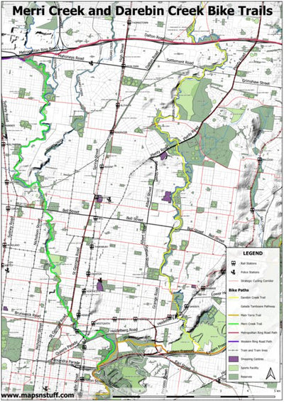 mapsnstuff Merri Creek and Darebin Creek Bike Trails digital map