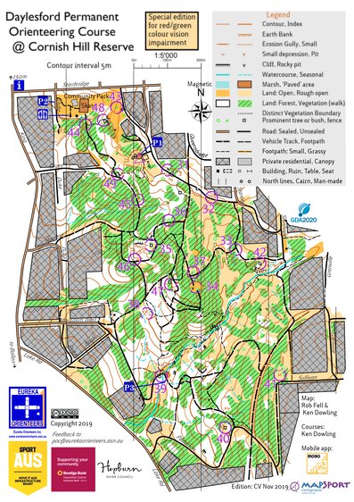 MapSport Cartographic Daylesford Orienteering Courses for red-green vision impairment digital map