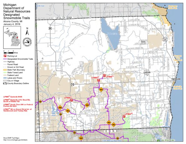 Alcona County Snowmobile Trails Map by MI DNR | Avenza Maps