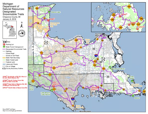 Chippewa County Snowmobile Trails Map by MI DNR Avenza Maps