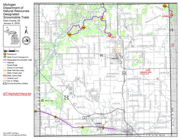 Clare County Snowmobile Trails Map by MI DNR | Avenza Maps