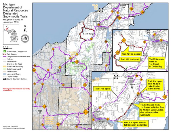 Houghton County Snowmobile Trails Map by MI DNR Avenza Maps