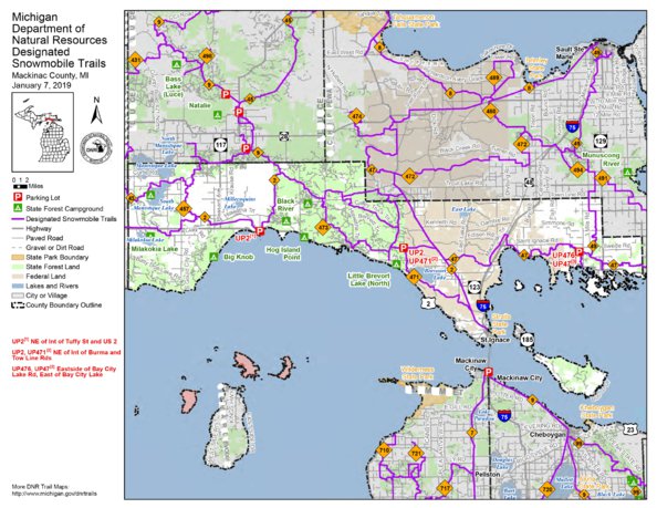 Mackinac County Snowmobile Trails - Mi Dnr Mackinac County Snowmobile Trails Digital Map 35925905834140 