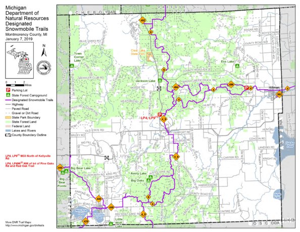 Montmorency County Snowmobile Trails Map by MI DNR | Avenza Maps