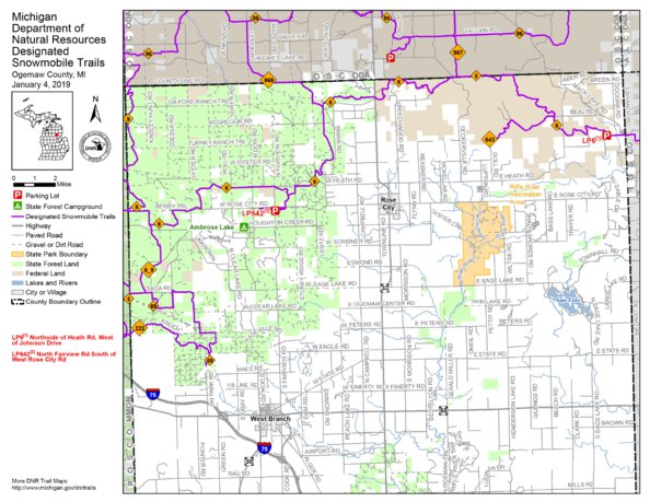 Ogemaw County Snowmobile Trails Map by MI DNR | Avenza Maps