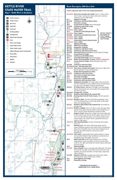 Minnesota Department of Natural Resources Kettle River State Water Trail Map 1 from Kettle River to Sandstone, MNDNR digital map